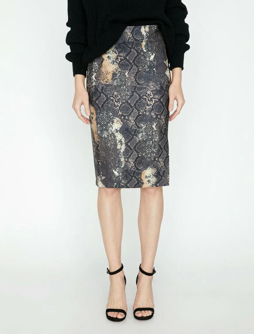 12148 Brown Snake Patterned Midi Skirt