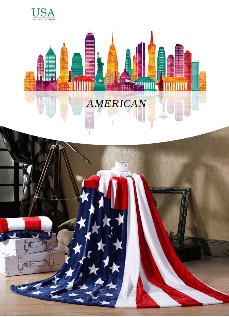 1pc Luxury American Flag Super Soft Flannel Bed Blanket - Machine-Washable Sofa Cover, Warm Plush Quilt, Cozy Toss Blanket for Bed, Sofa, Car Travel - Soft, Breathable, Lightweight, Easy Care