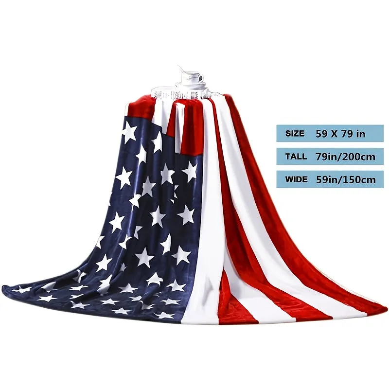 1pc Luxury American Flag Super Soft Flannel Bed Blanket - Machine-Washable Sofa Cover, Warm Plush Quilt, Cozy Toss Blanket for Bed, Sofa, Car Travel - Soft, Breathable, Lightweight, Easy Care