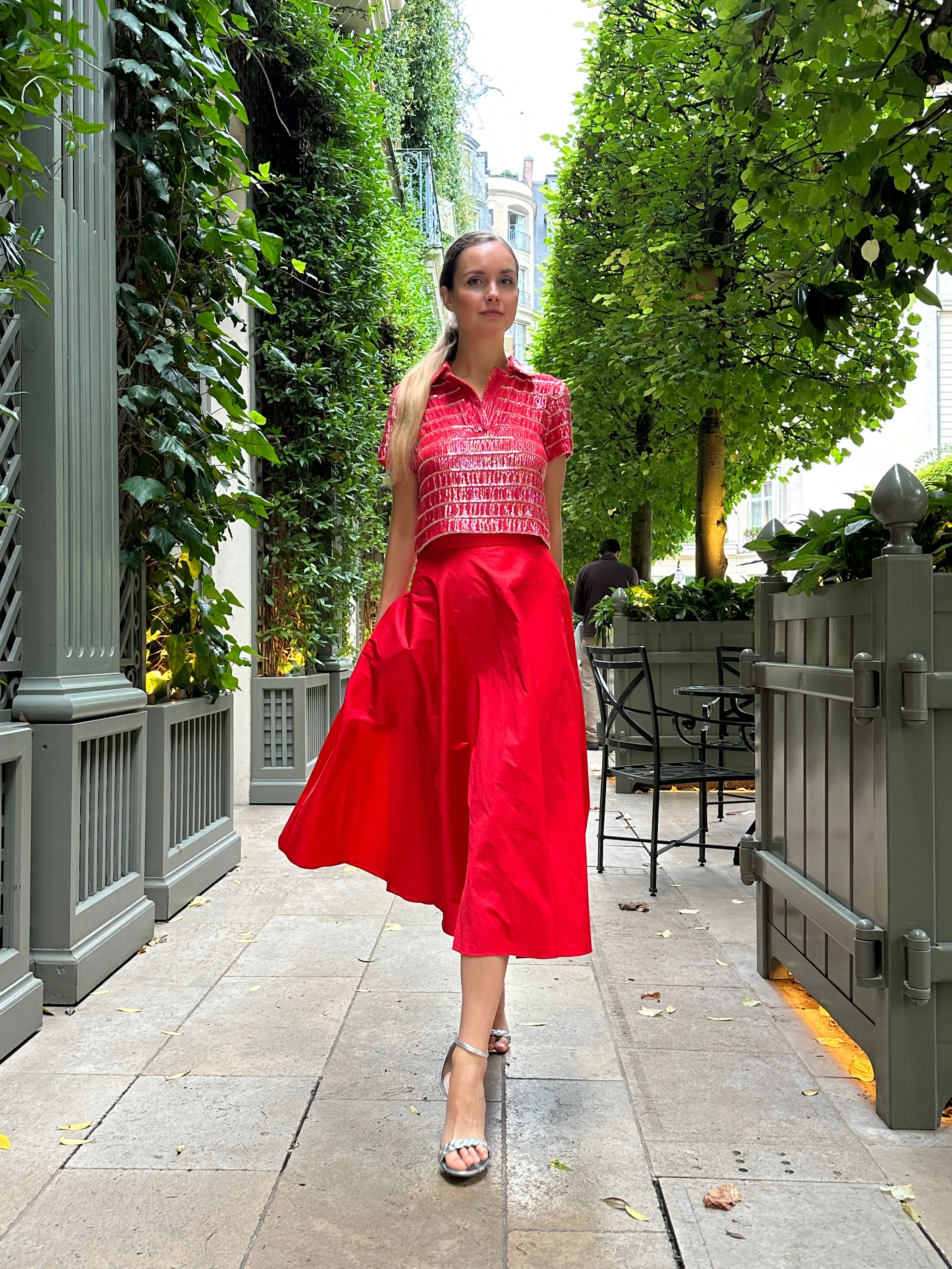 A-LINE TAFFETA MIDI SKIRT GREEN APPLE