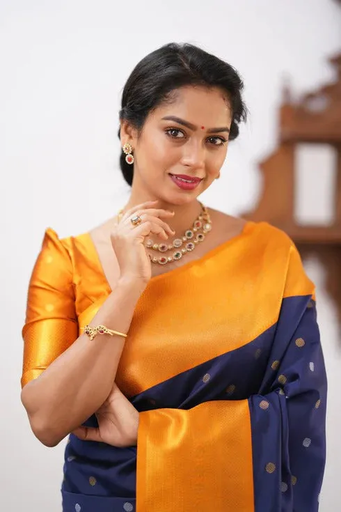 Ailurophile Blue Soft Silk Saree With Demesne Blouse Piece