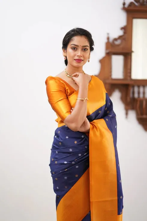 Ailurophile Blue Soft Silk Saree With Demesne Blouse Piece