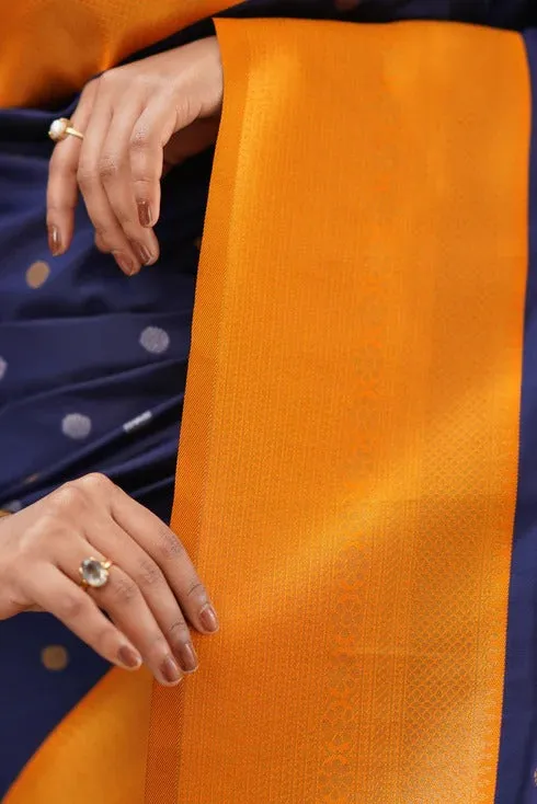 Ailurophile Blue Soft Silk Saree With Demesne Blouse Piece