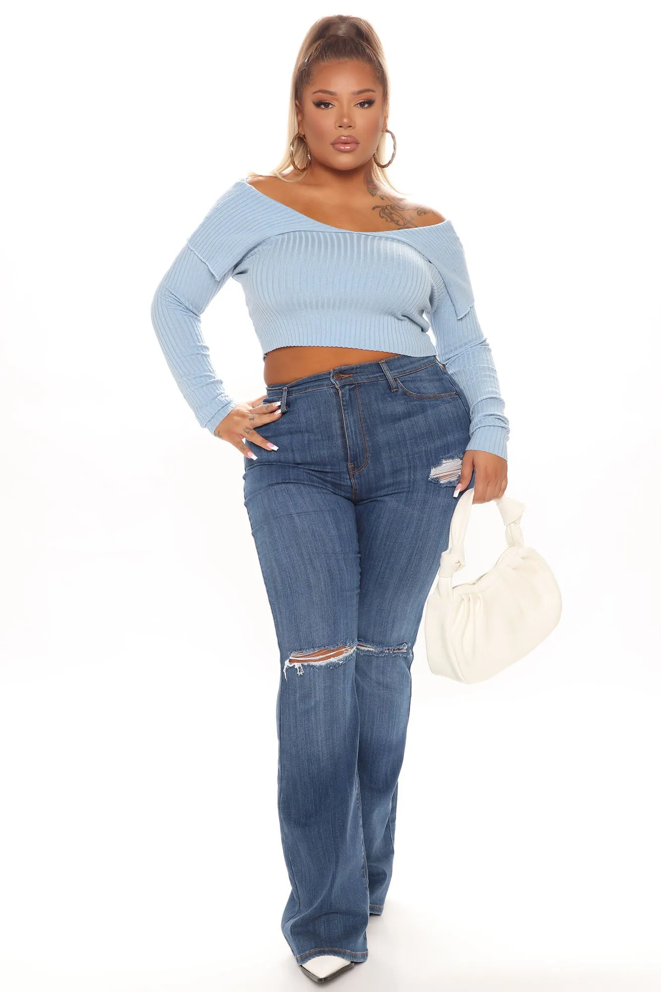 Allison Sweater Top - Light Blue