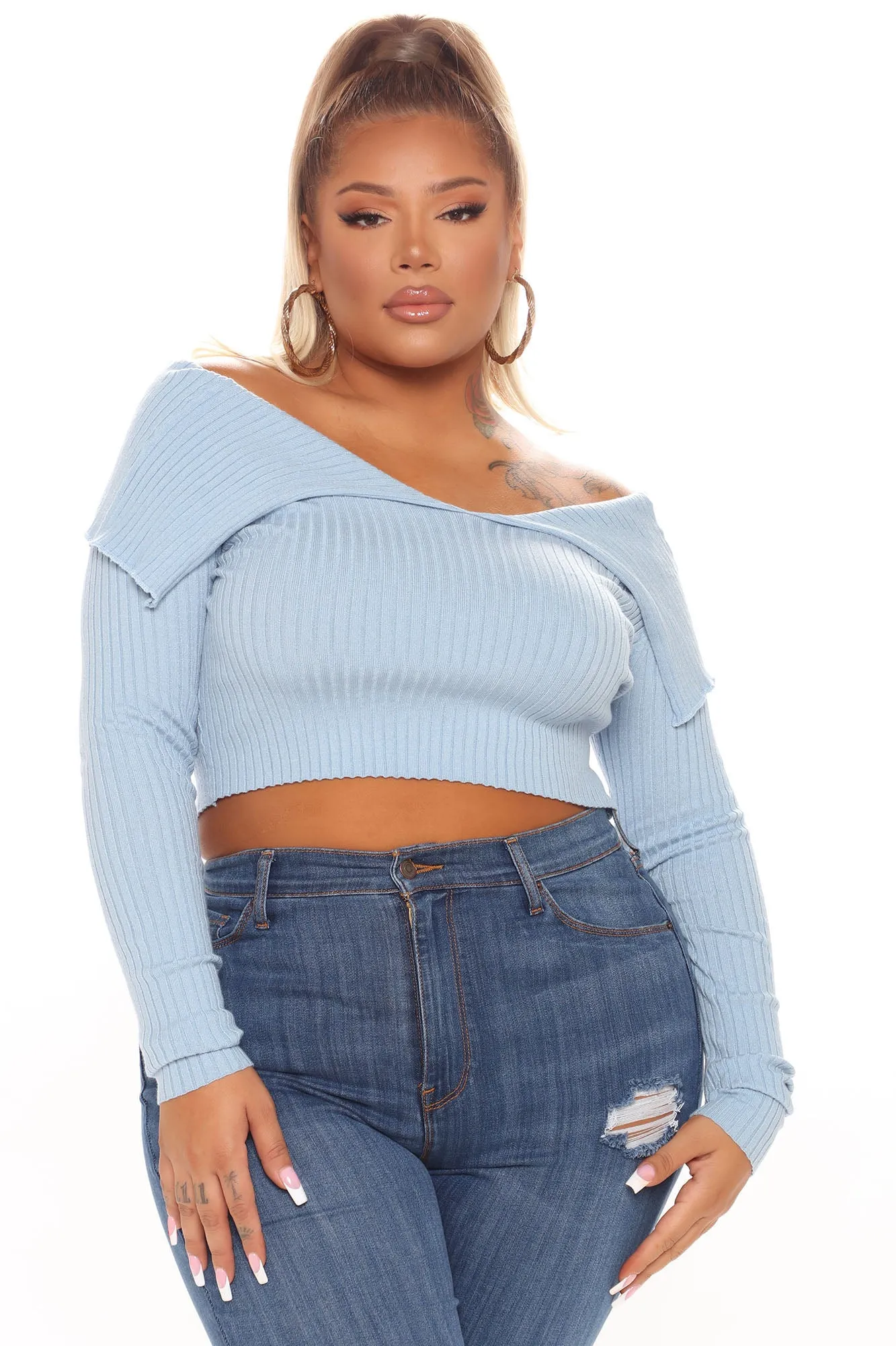 Allison Sweater Top - Light Blue