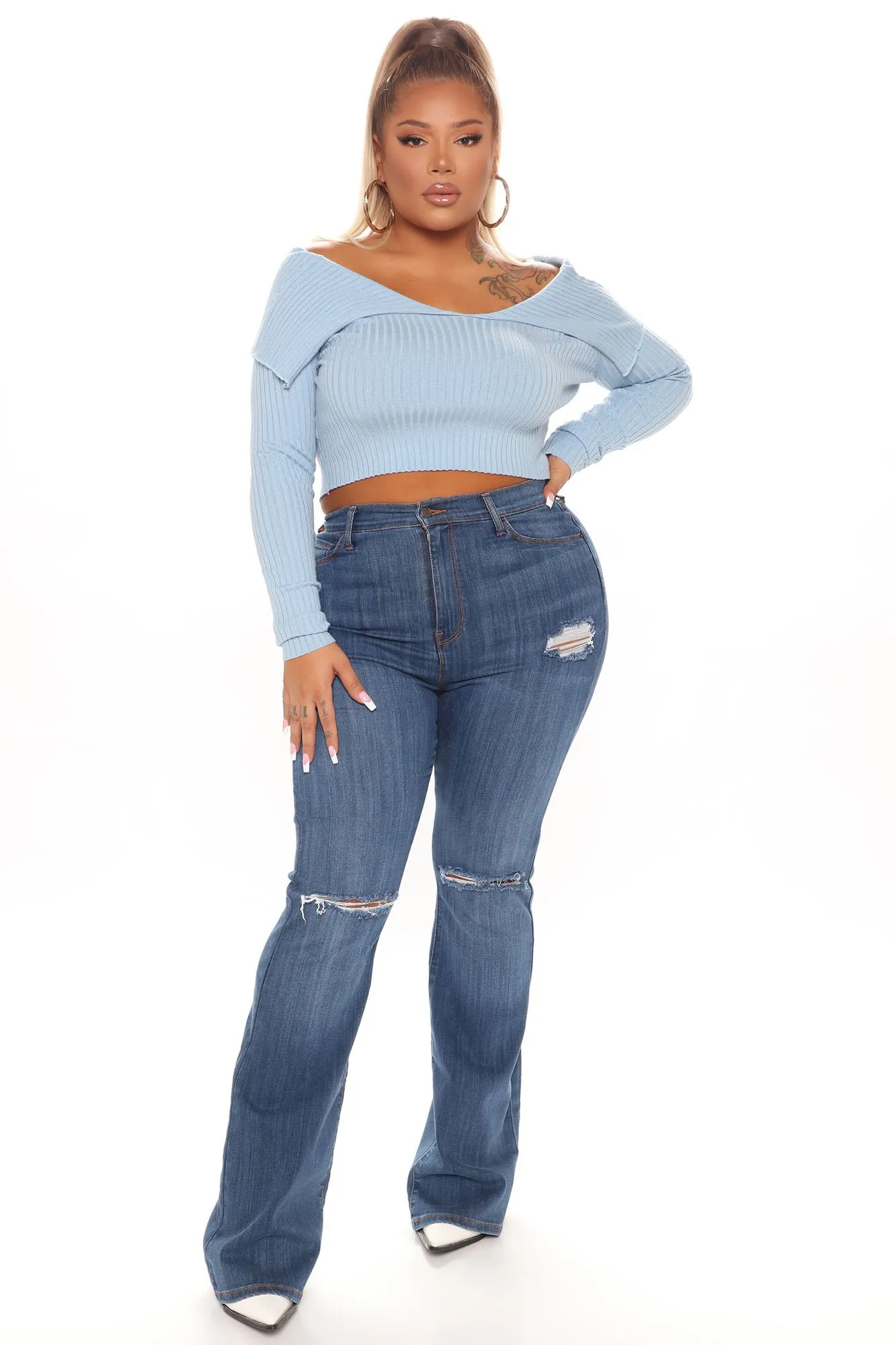 Allison Sweater Top - Light Blue