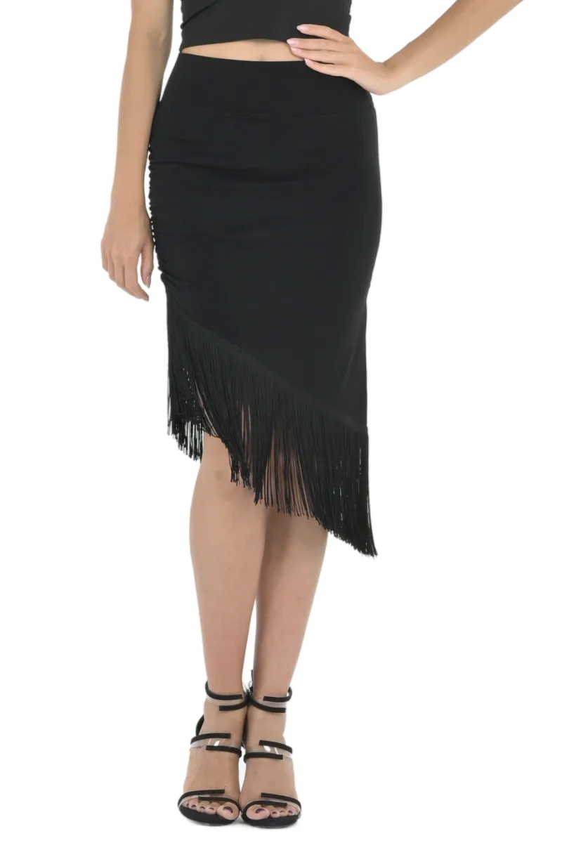 Asymmetric Tango Mini Skirt With Fringe