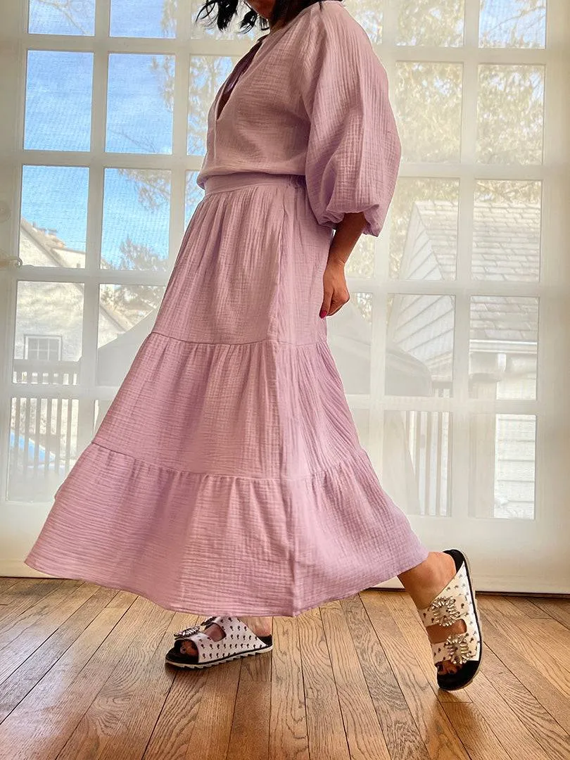 Beck Double Layer 100% Cotton Gauze Midi Skirt