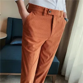 Bonsir Autumn Winter Men Vintage Slim Stretch Corduroy Slim Fit Suit Pants Fashion Men Casual Business Formal Wear Solid Color Trousers