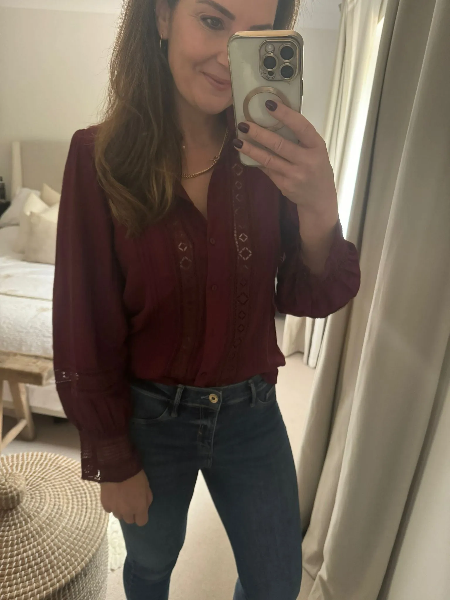 Burgundy Marketa Embroidery Detailed Blouse