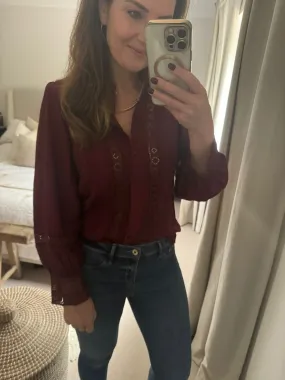 Burgundy Marketa Embroidery Detailed Blouse