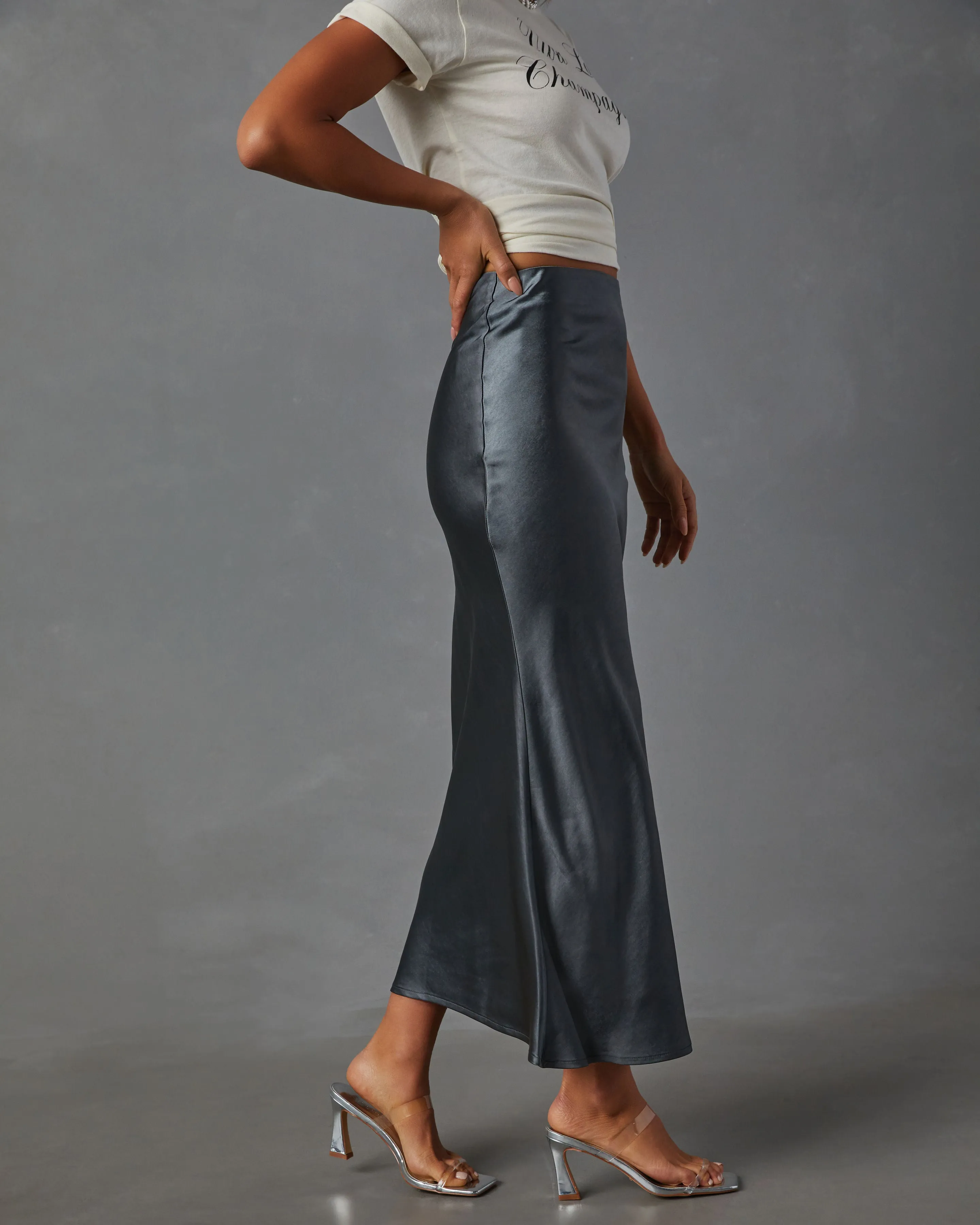 Della Satin Slip Midi Skirt