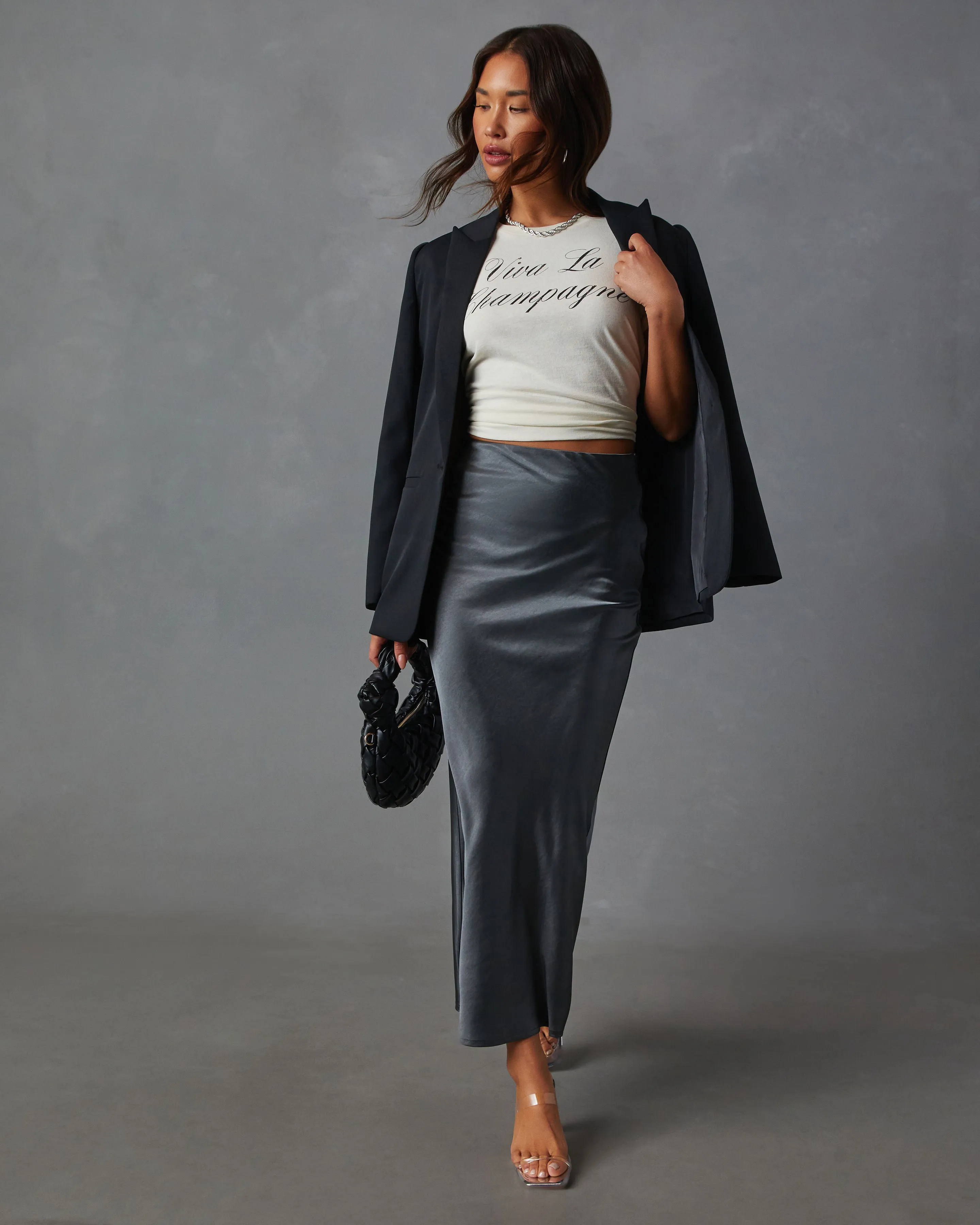 Della Satin Slip Midi Skirt