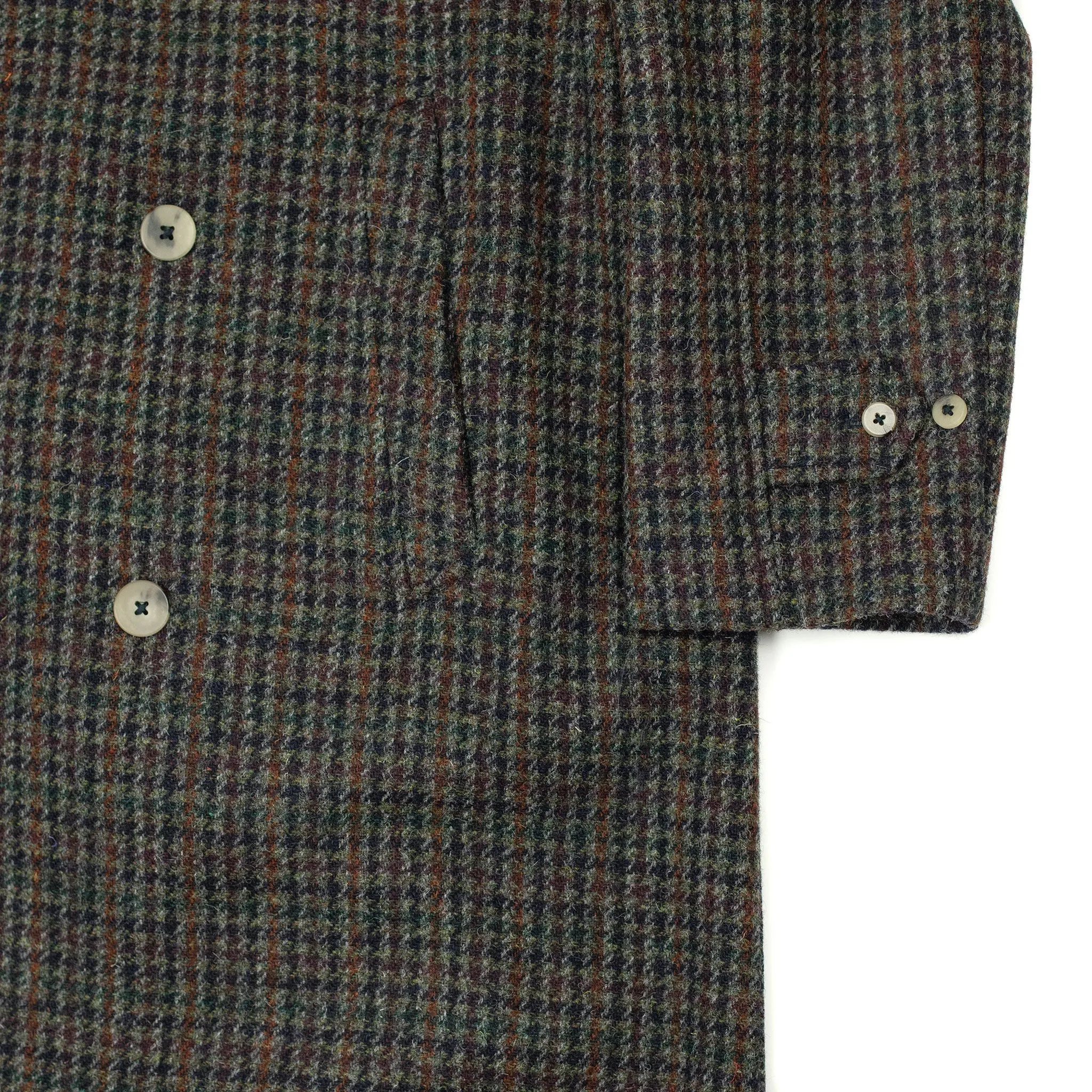 Exclusive Grandad Coat in grey, navy, and rust Harris Tweed wool guncheck