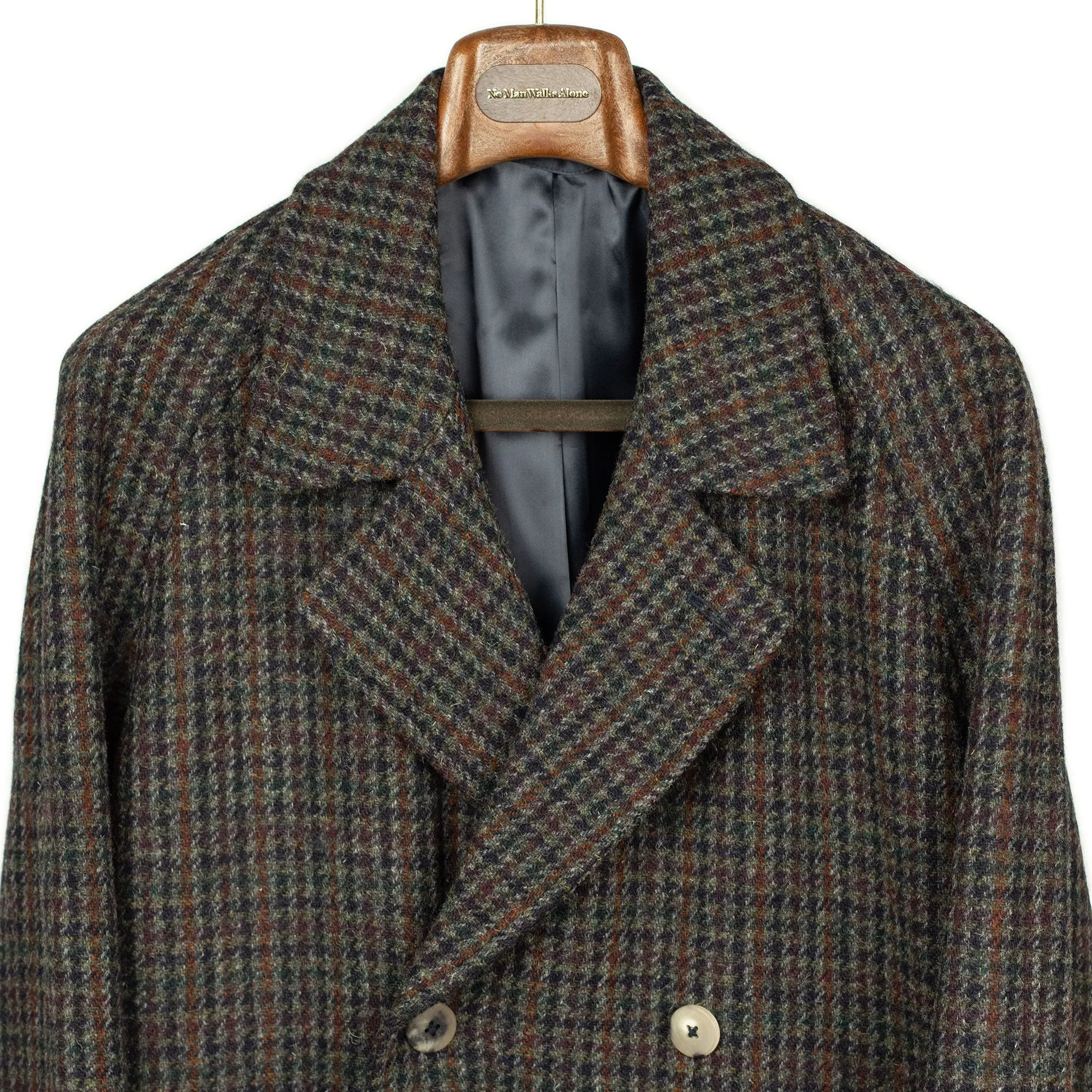 Exclusive Grandad Coat in grey, navy, and rust Harris Tweed wool guncheck