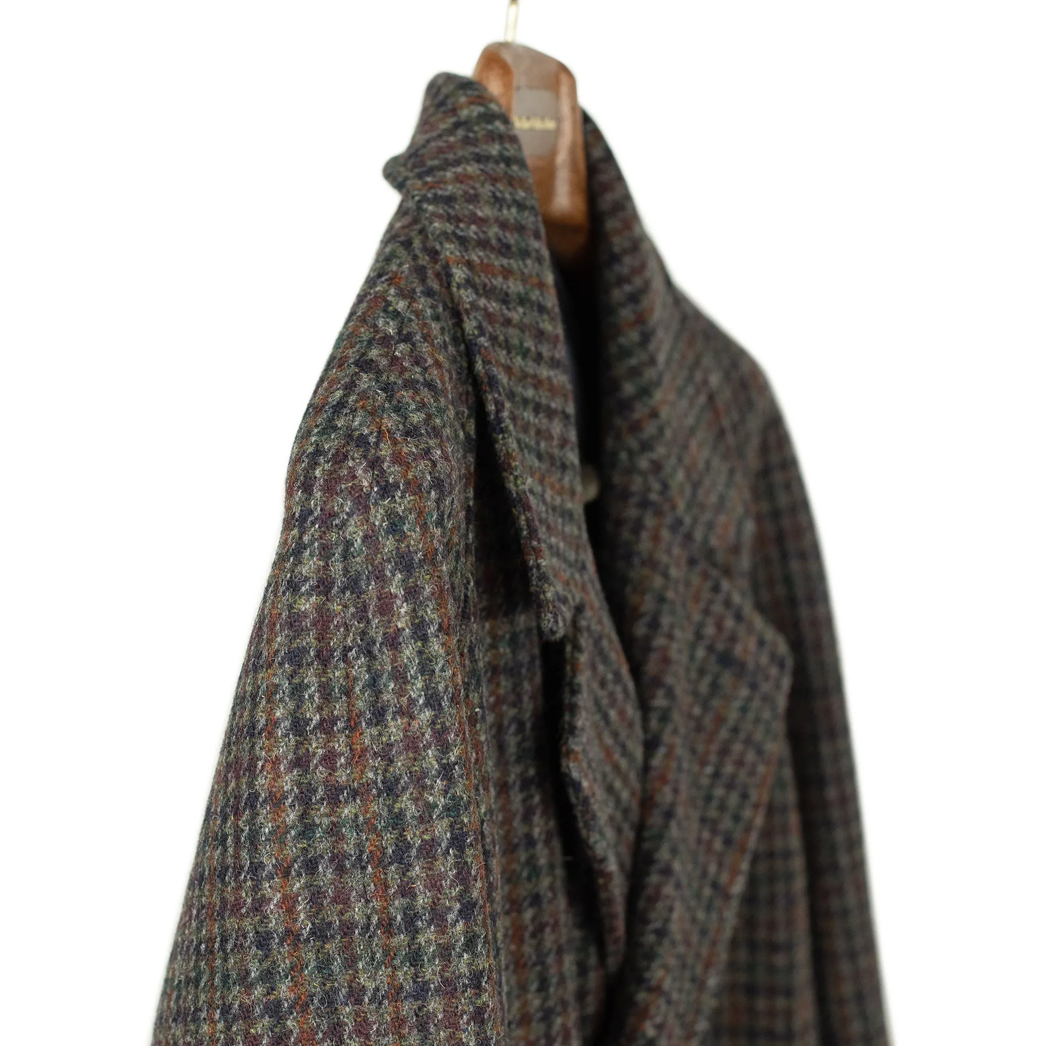 Exclusive Grandad Coat in grey, navy, and rust Harris Tweed wool guncheck