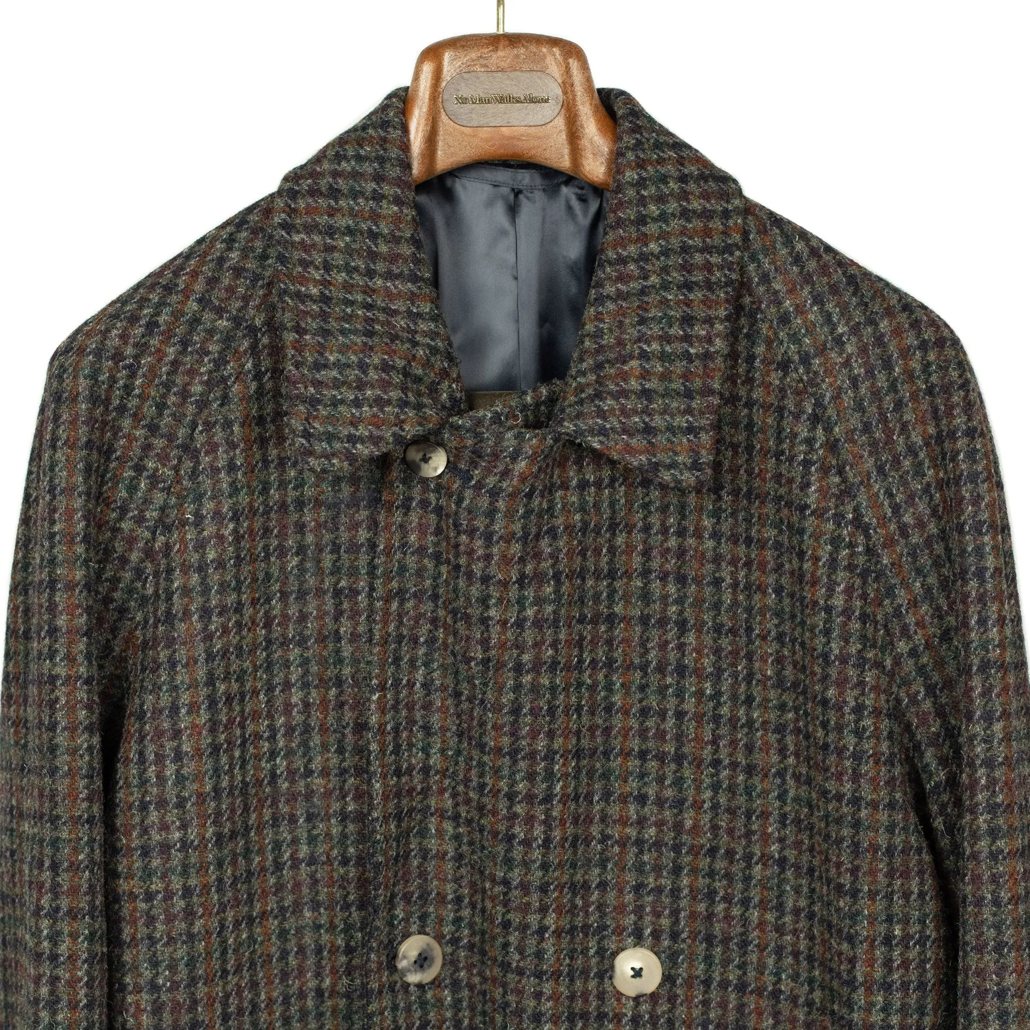 Exclusive Grandad Coat in grey, navy, and rust Harris Tweed wool guncheck