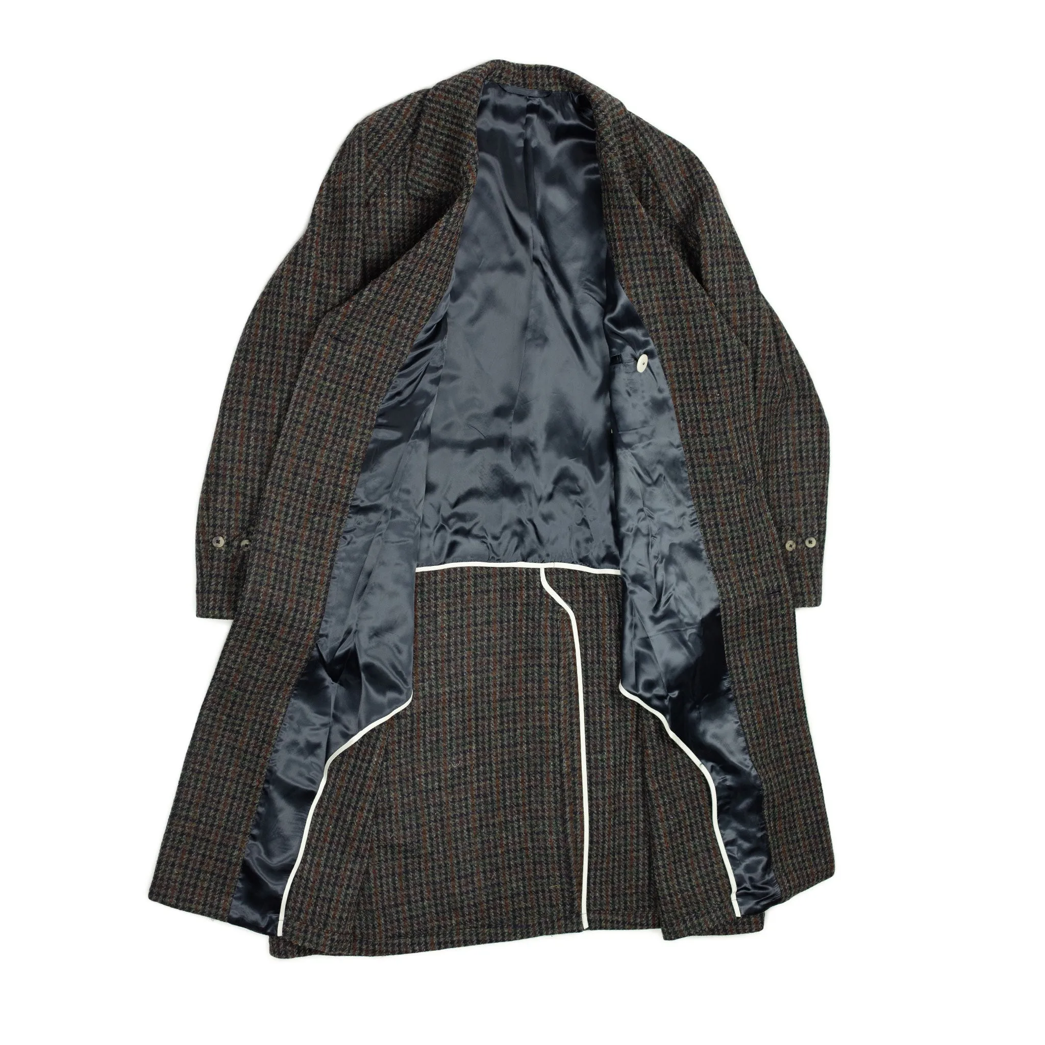 Exclusive Grandad Coat in grey, navy, and rust Harris Tweed wool guncheck