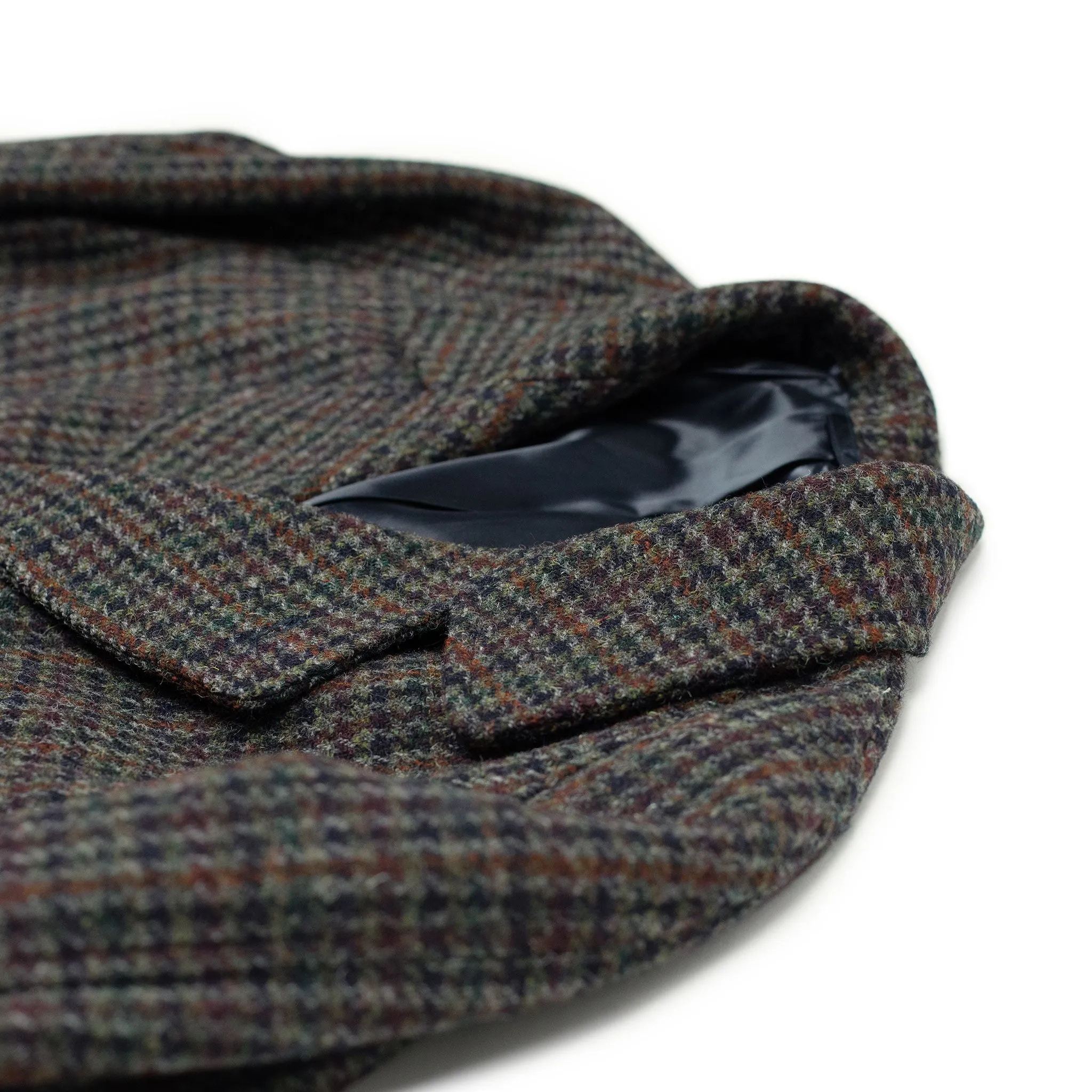 Exclusive Grandad Coat in grey, navy, and rust Harris Tweed wool guncheck