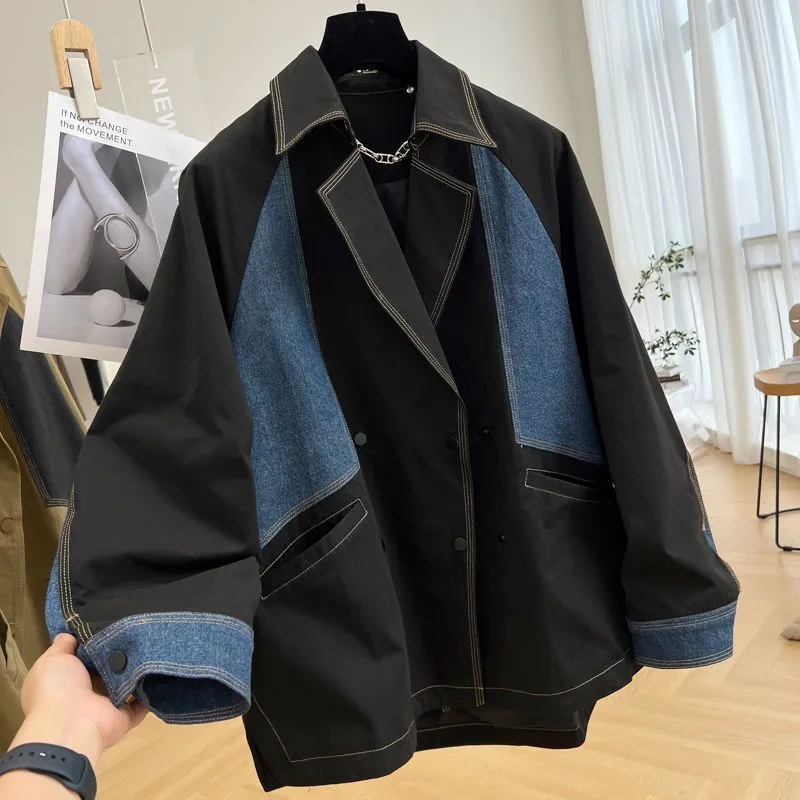 Fashionkova jacket Heavy Stitching Denim Coat Women's Casual Workwear Women's Spring and Autumn Mid-Length Trench Coat Jacket Design Sense Niche