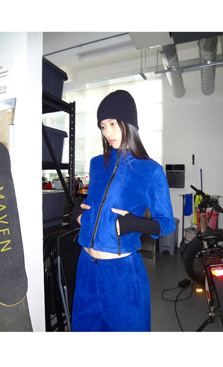 Fleece Short Warm Jacket / Curved Knife Pants Set