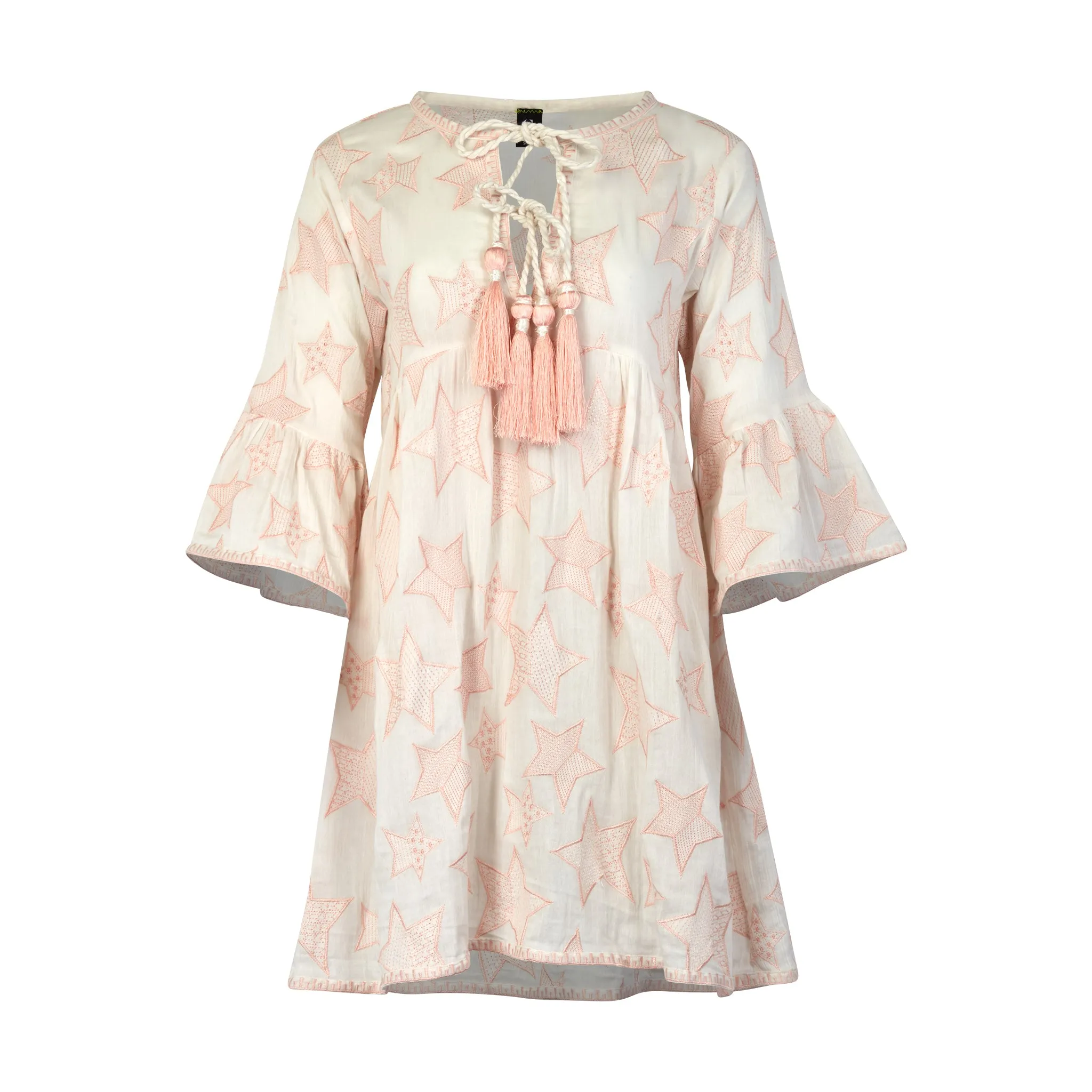 Francie Splitneck Ivory gauze dress with embroidered stars