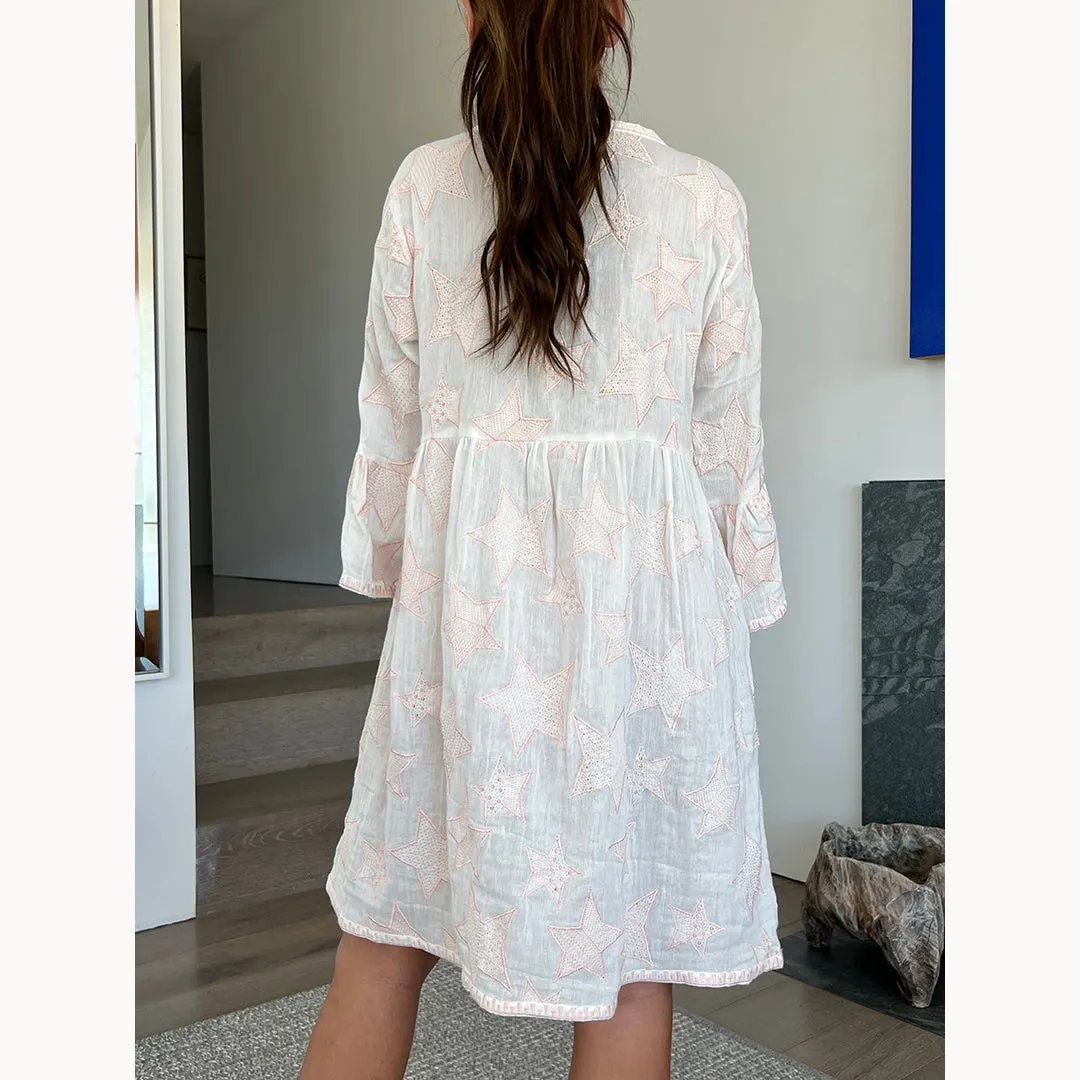 Francie Splitneck Ivory gauze dress with embroidered stars