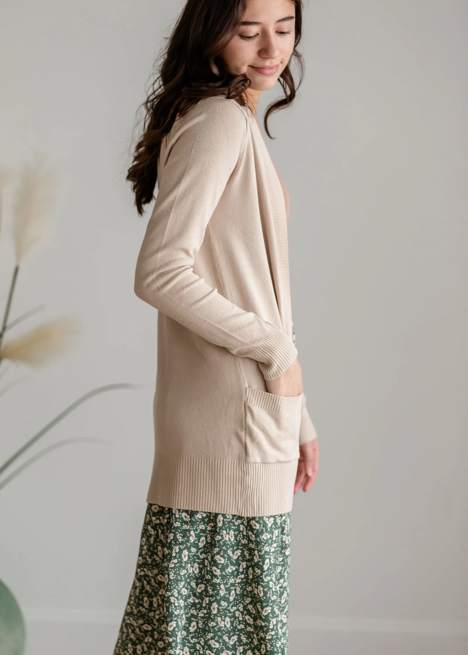 Green Ditsy Floral Simple Midi Skirt