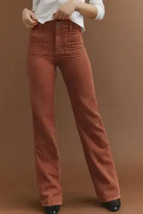 Green High Waist Square Pockets Corduroy Pants