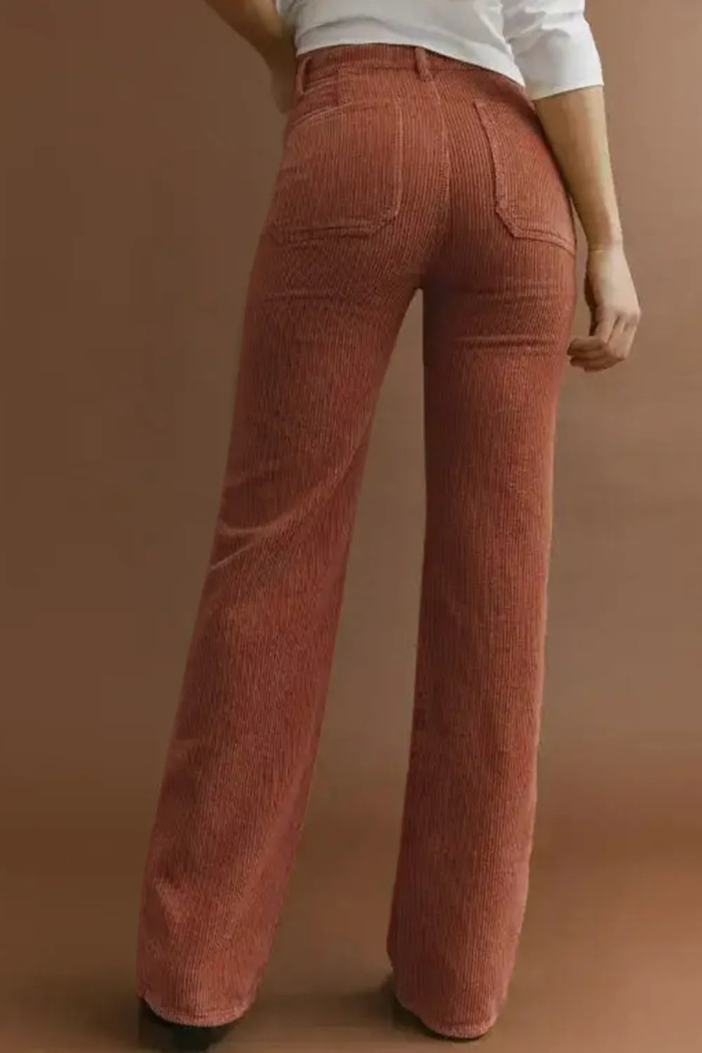 Green High Waist Square Pockets Corduroy Pants