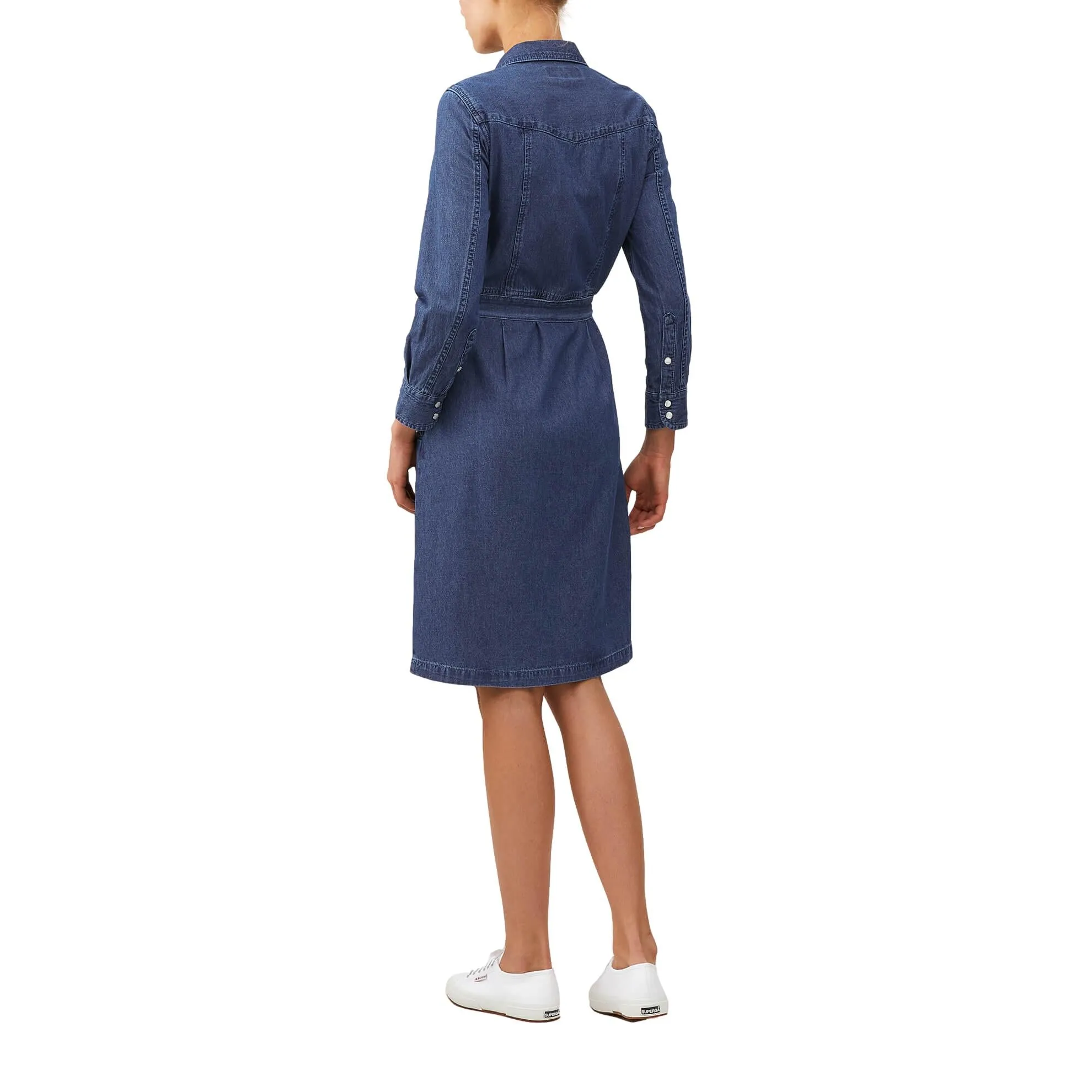 J. Peterman Women's Long Sleeve Classic Fit Lightweight Denim Button-Front Midi Shirtdress in Light Indigo