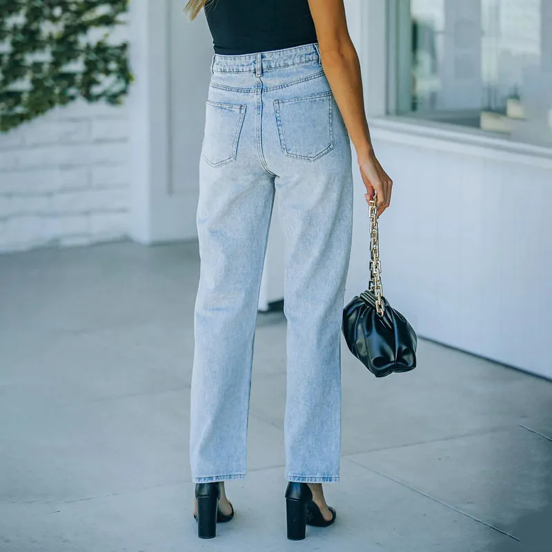 Jeans Irregular High Waist Casual Vintage Ripped Wide Leg Jeans