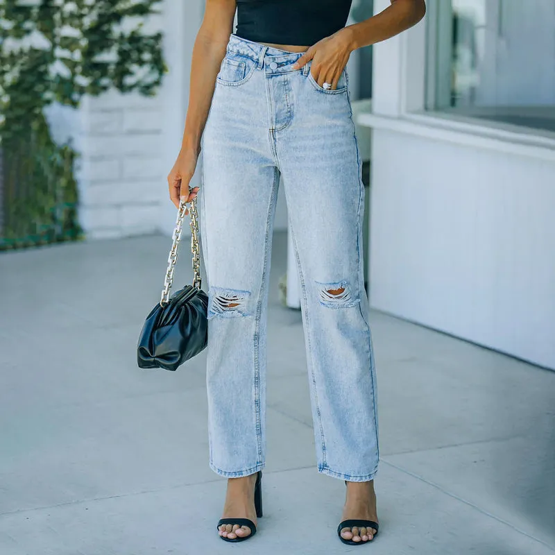 Jeans Irregular High Waist Casual Vintage Ripped Wide Leg Jeans