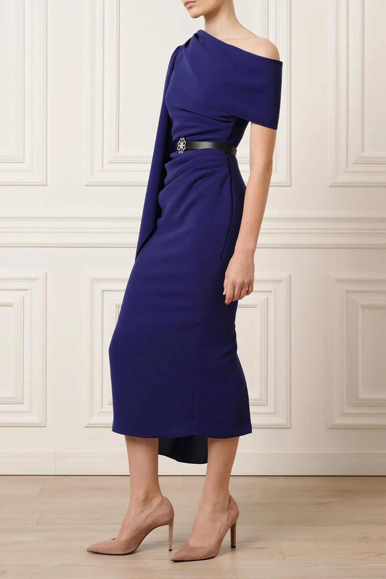 Karen One-Shoulder Midi Dress In Royal Blue