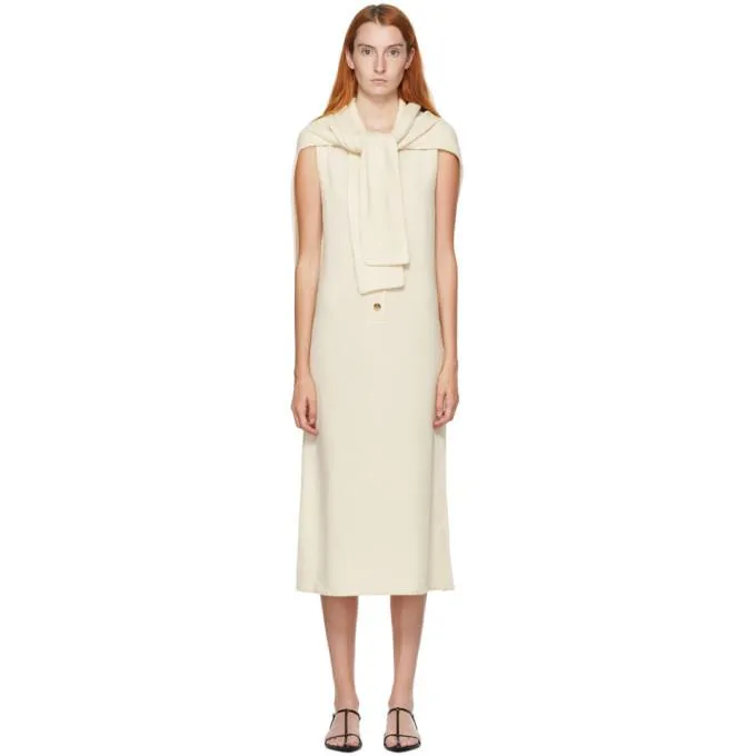 Kim Matin White Cashmere Scarf Tank Dress