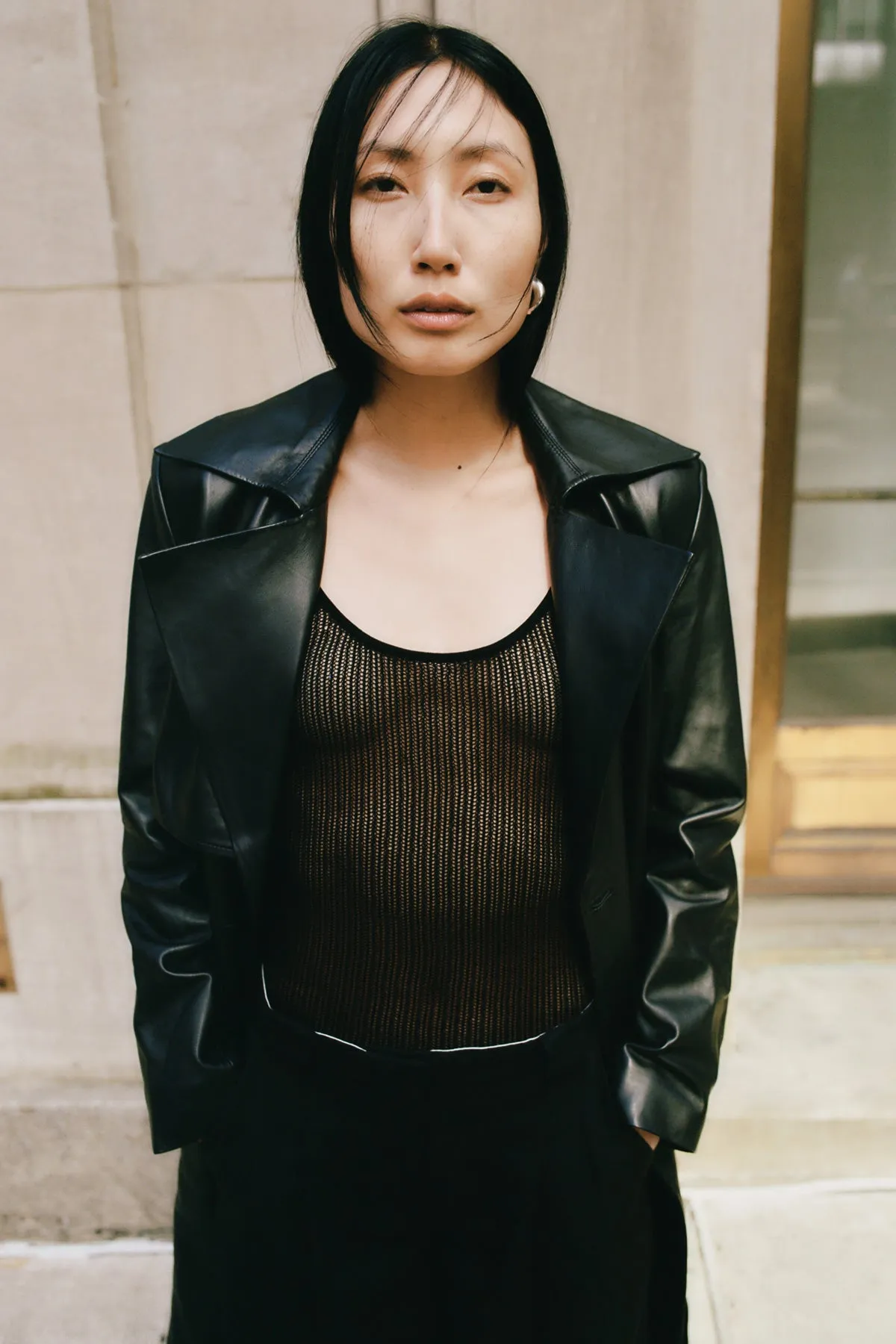 Leather Trench Coat - Black