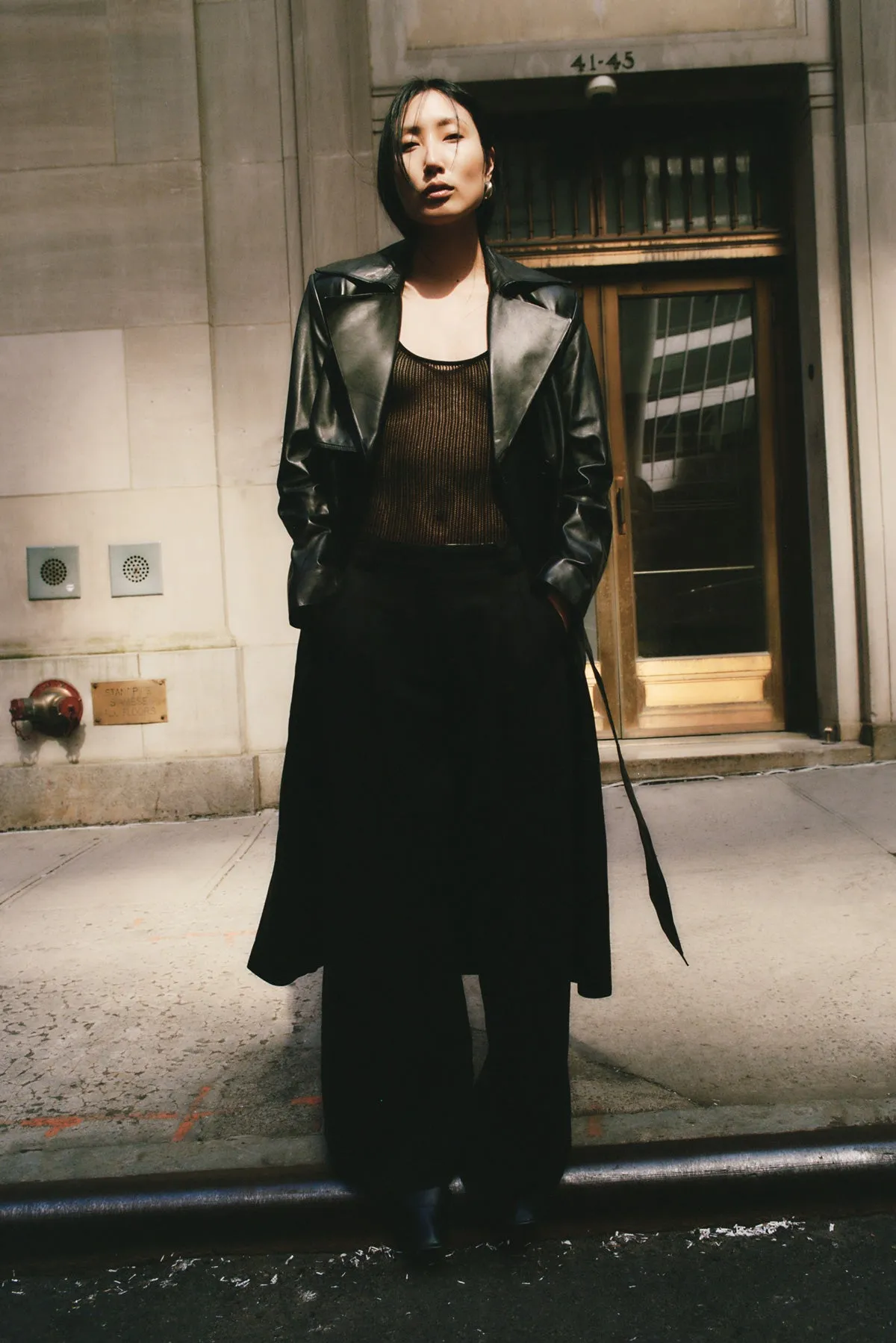 Leather Trench Coat - Black