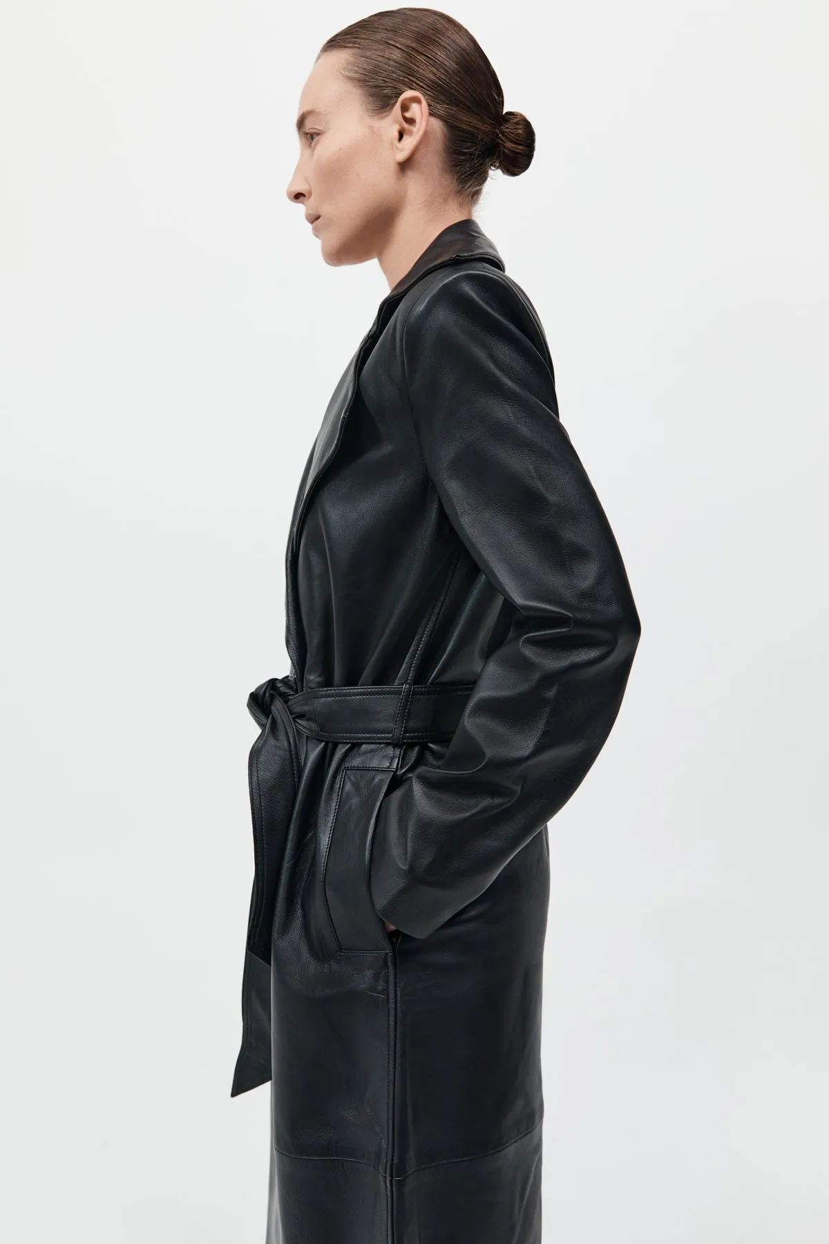 Leather Trench Coat - Black