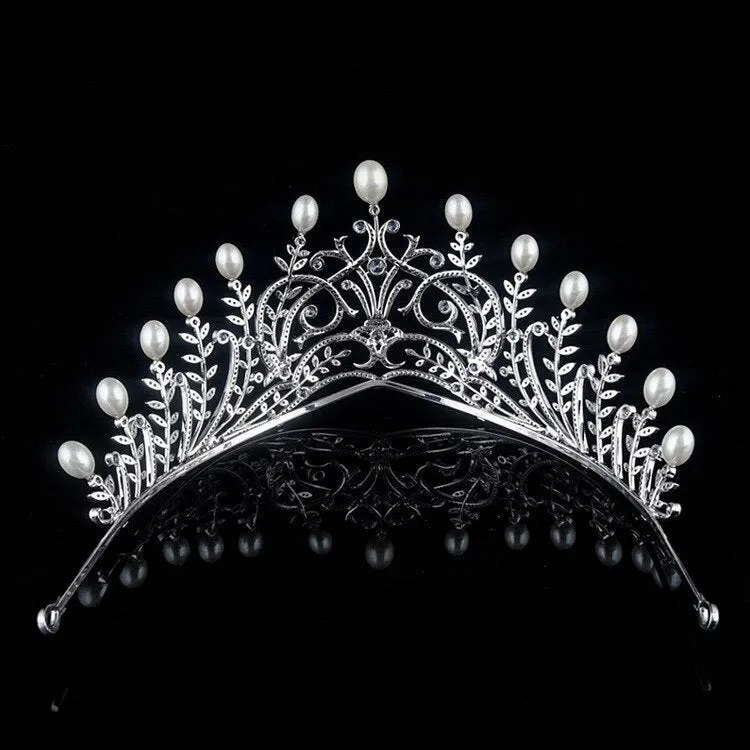 Luxury Vintage Cubic Zirconia Pearl Crown Bridal Wedding Tiara HairJewelry Wedding Dress Accessories TR15080