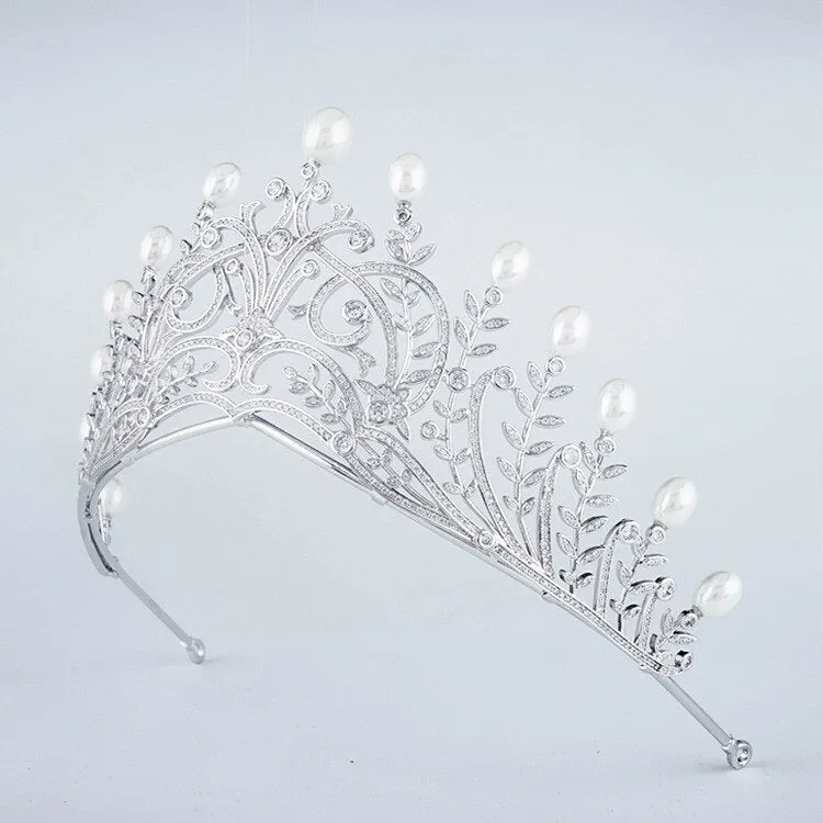 Luxury Vintage Cubic Zirconia Pearl Crown Bridal Wedding Tiara HairJewelry Wedding Dress Accessories TR15080