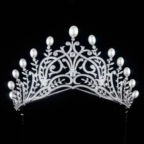 Luxury Vintage Cubic Zirconia Pearl Crown Bridal Wedding Tiara HairJewelry Wedding Dress Accessories TR15080