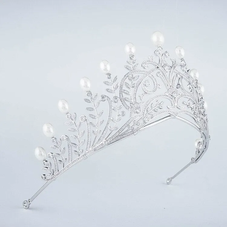 Luxury Vintage Cubic Zirconia Pearl Crown Bridal Wedding Tiara HairJewelry Wedding Dress Accessories TR15080