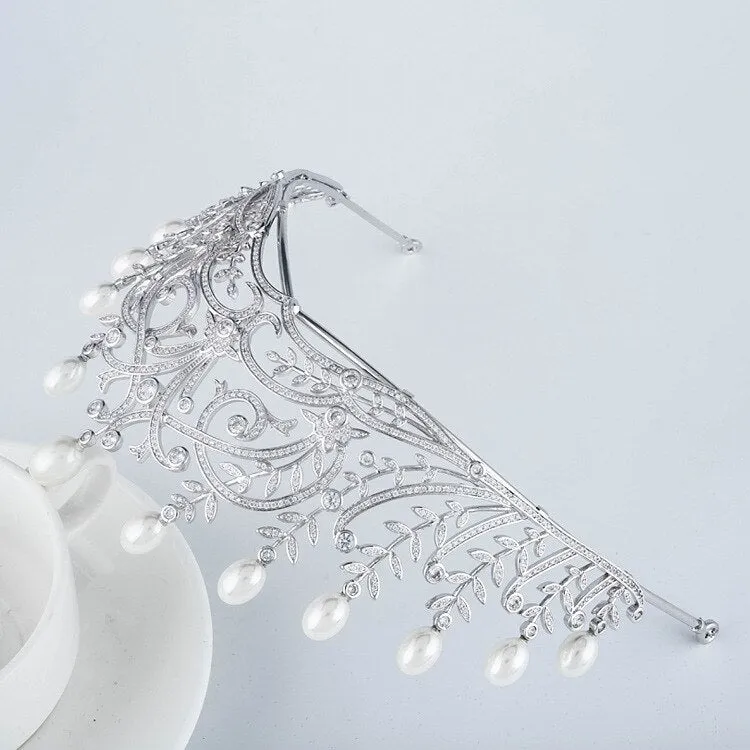 Luxury Vintage Cubic Zirconia Pearl Crown Bridal Wedding Tiara HairJewelry Wedding Dress Accessories TR15080