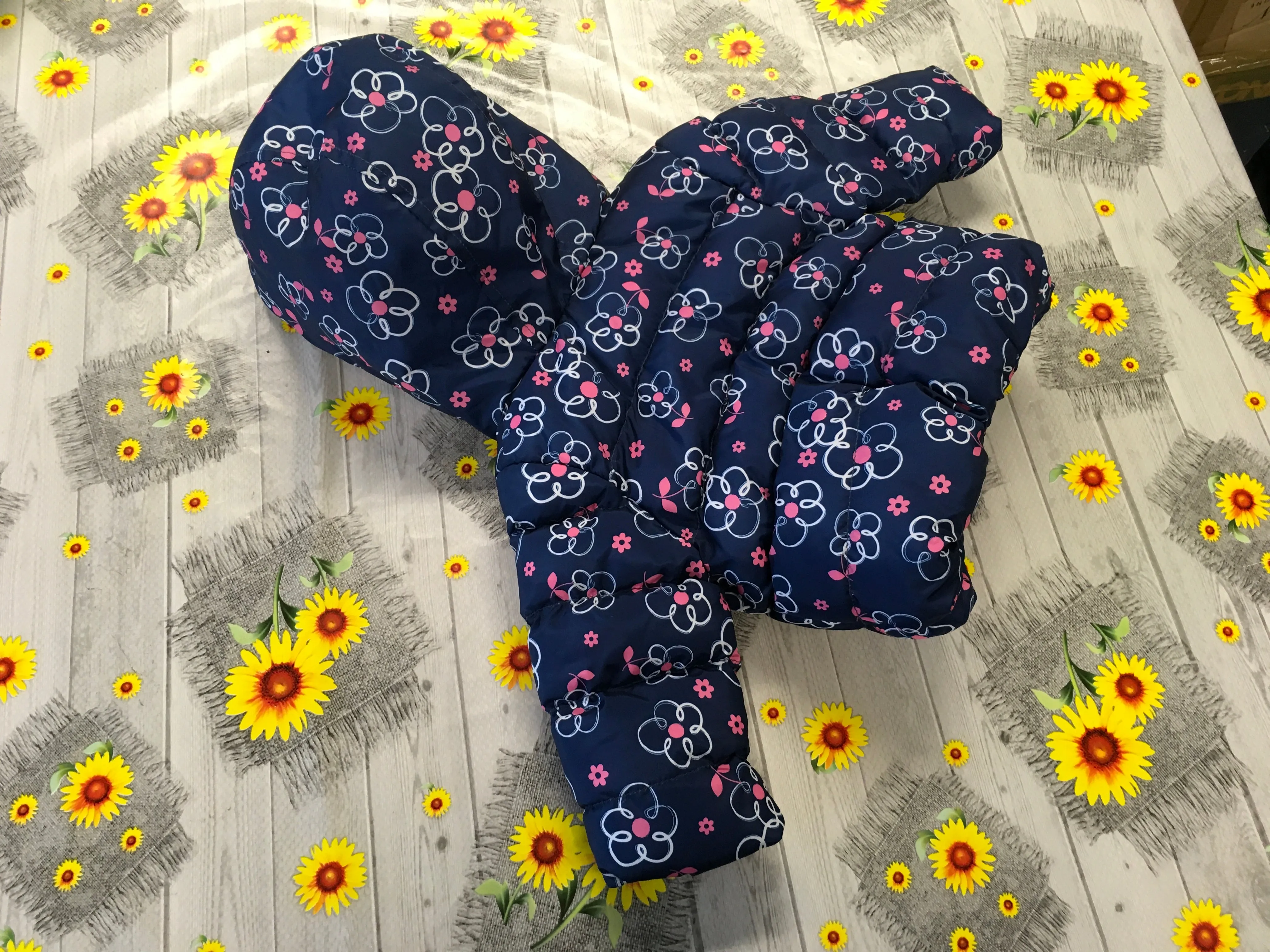M&Co Navy Quilted Coat with Hood and Daisy Floral Print - Girls 3-6m