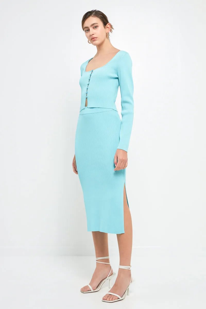 Midi Knit Skirt with Side Slit