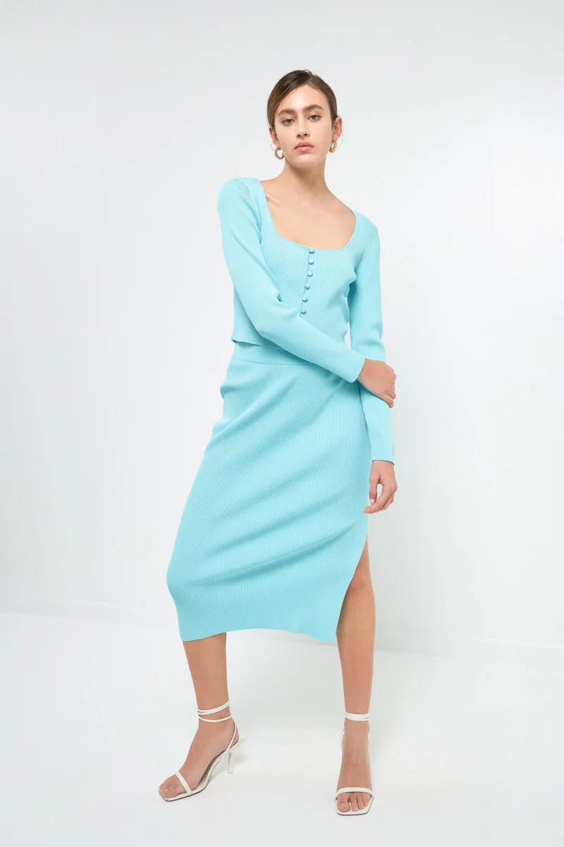 Midi Knit Skirt with Side Slit
