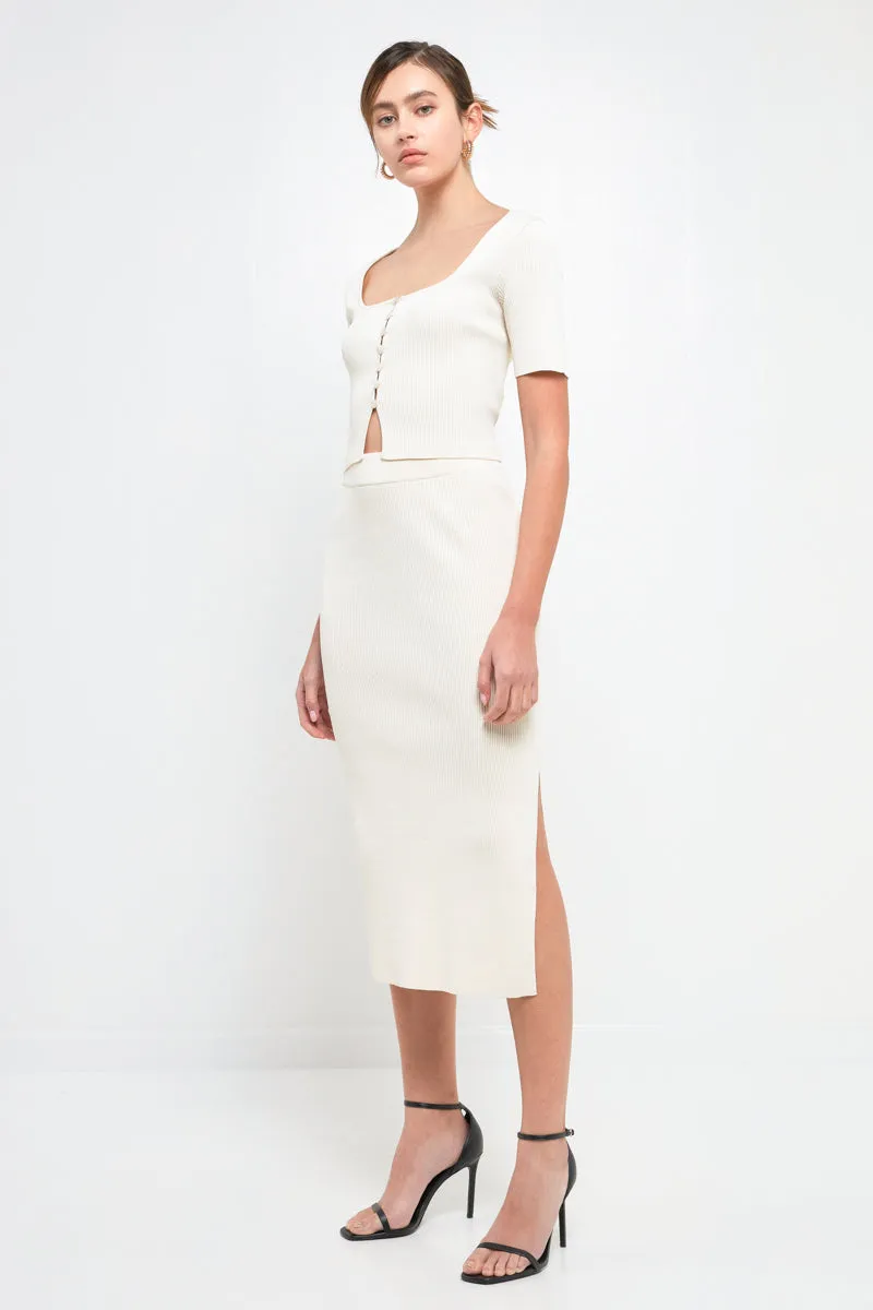Midi Knit Skirt with Side Slit