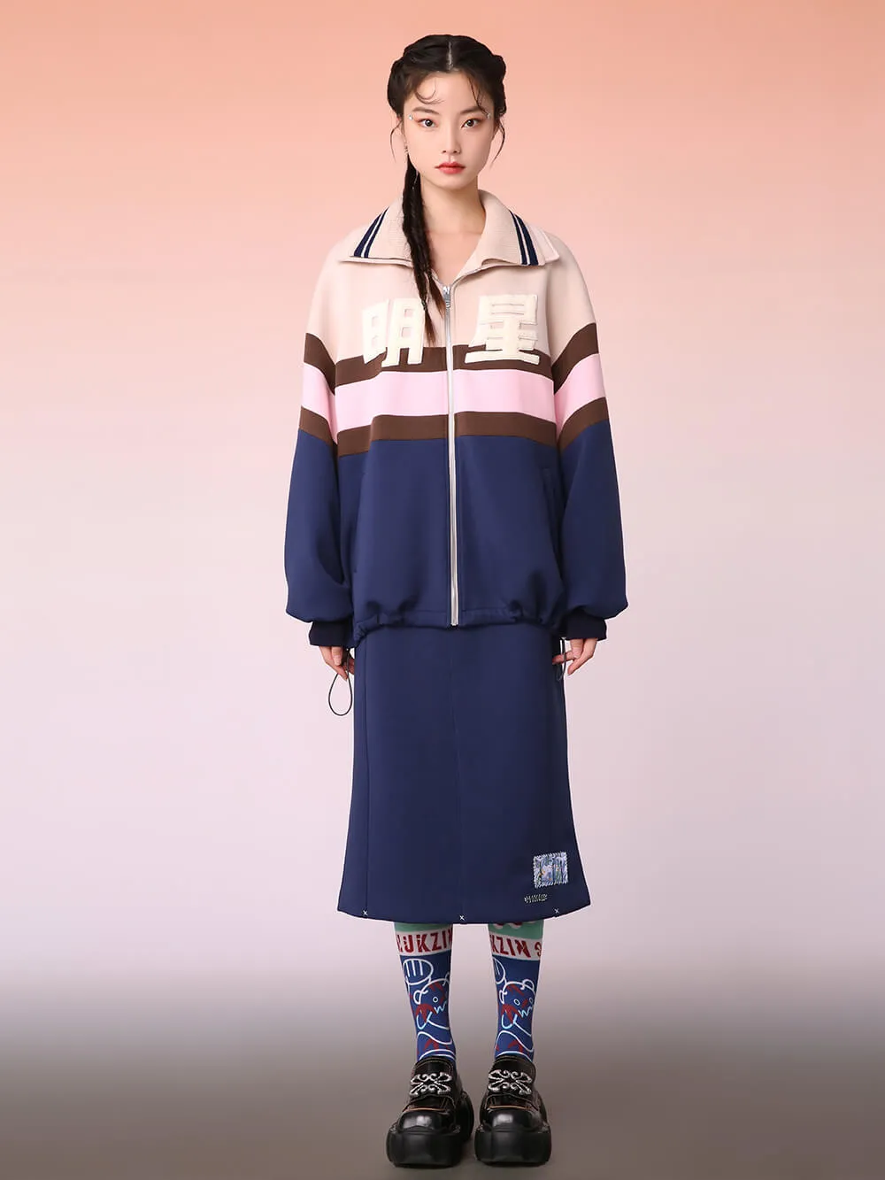 MUKZIN Pink and Blue Casual Track Jacket