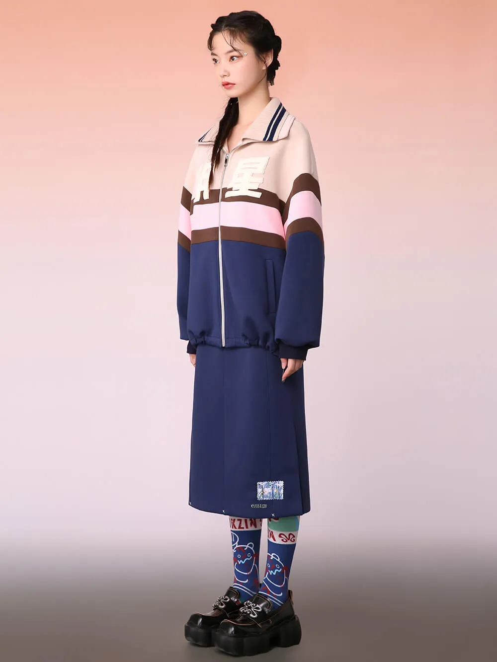 MUKZIN Pink and Blue Casual Track Jacket