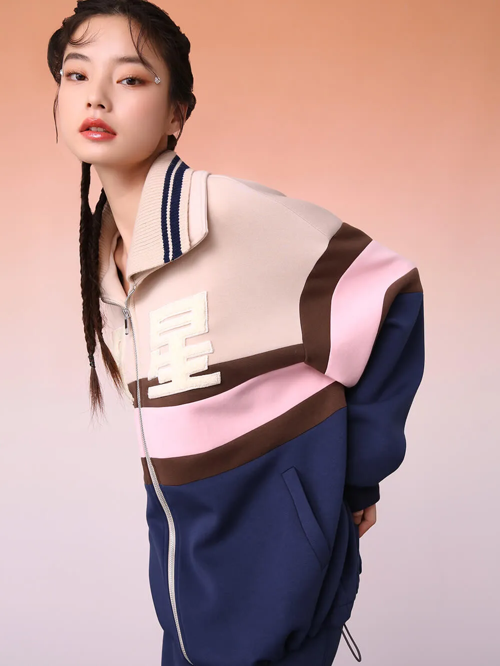 MUKZIN Pink and Blue Casual Track Jacket